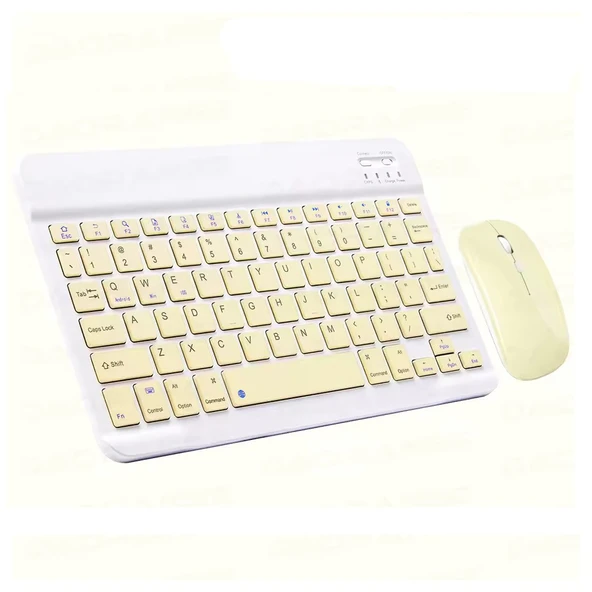 ScHitec Bluetooth Klavye + 2,4 Ghz+Bluetooth Mouse Seti Type-C Şarjlı Sarı ürün görseli 1