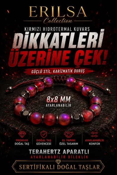 Sertifikalı Terahertz - Aura Kırmızı Hidrotermal Kuvars Taşı Bileklik - 8 MM Doğal Taş ürün görseli 1