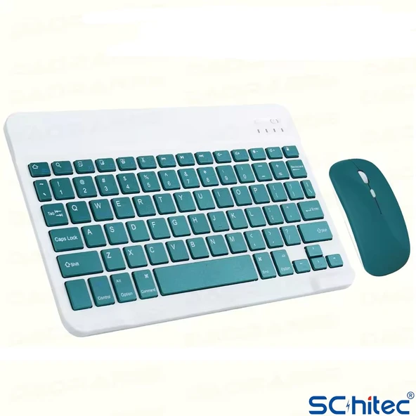 ScHitec Bluetooth Klavye + 2,4 Ghz+Bluetooth Mouse Seti Type-C Şarjlı Yeşil - Resim 2