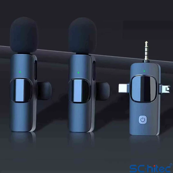 ScHitec 3in1 Type-C Lightning 3.5mm Çıkışlı İkili Kablosuz HD Wireless Yaka Mikrofonu K3519 ürün görseli 1