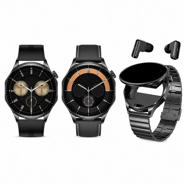 Haino Teko Watch Ultra 12 Amoled Ekran WaterProof Akıllı Saat Bluetooth Kulaklıklı 3 Kordonlu Siyah ST-7 ürün görseli 1