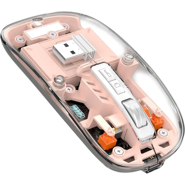 ScHitec M377 Ultra Sessiz 3 Bağlantı Modlu 2xBluetooth Kablosuz Bağlantı + 2.4Gh Gaming Type-C Şarjlı Mouse Pembe ürün görseli 1
