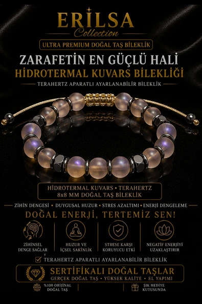 Sertifikalı Terahertz - Aura Hidrotermal Kuvars Taşı Bileklik - 8 MM Ayarlanabilir Doğal Taş Unisex ürün görseli 1