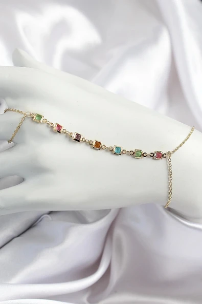 Pirinç Renkli Kare Zirkon Taşlı Y Model Gold Renk Kadın Şahmeran ürün görseli 1