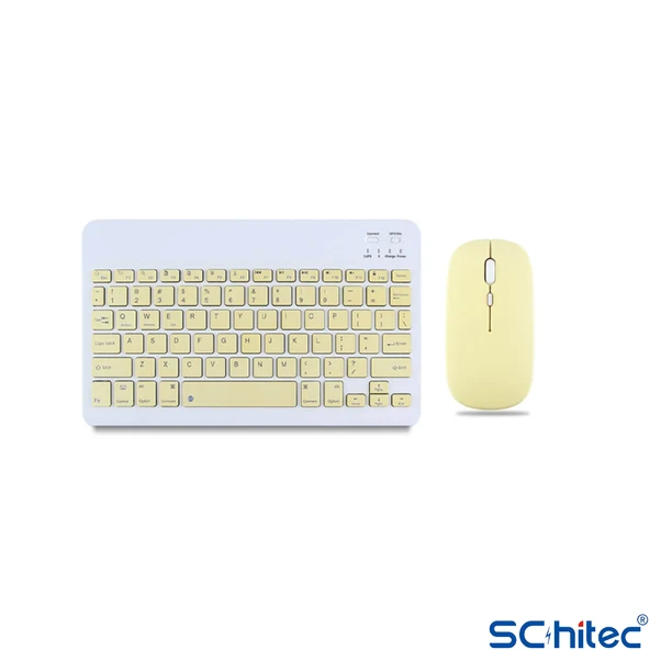 ScHitec Bluetooth Klavye + 2,4 Ghz+Bluetooth Mouse Seti Type-C Şarjlı Sarı - Resim 2