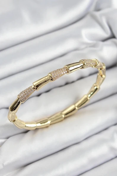 Pirinç Zirkon Taşlı Kemik Model Gold Renk Vip Kadın Bileklik ürün görseli 1