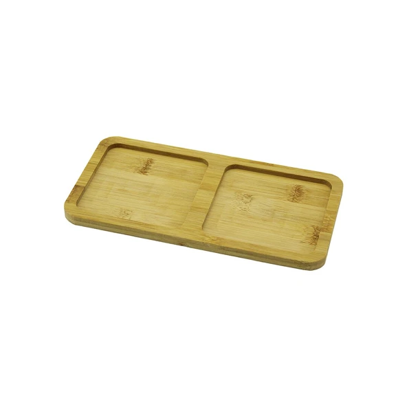 2 BÖLMELİ   DİKDÖRTGEN  AHŞAP BAMBU YAĞDANLIK ALTLIK  MİNİ TEPSİ   20X10X0.8CM (5224) ürün görseli 1