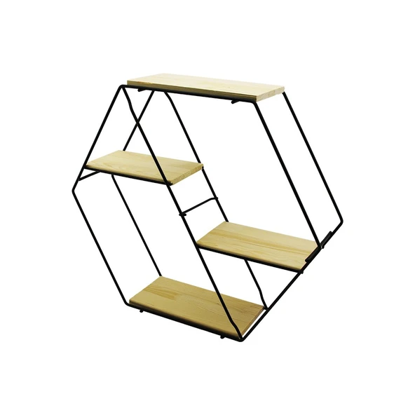 PETEK - 4 KATLI METAL İSKELETLİ - AHŞAP RAFLI  DEKORATİF RAF  60 X 14 X 53 Cm (5224) ürün görseli 1