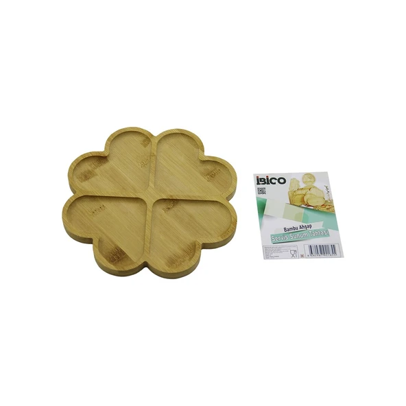 YUVARLAK 4 KALP BÖLMELİ AHŞAP BAMBU SERVİS SUNUM TEPSİ - TAHTASI 21 X 1.4CM (5224) ürün görseli 1