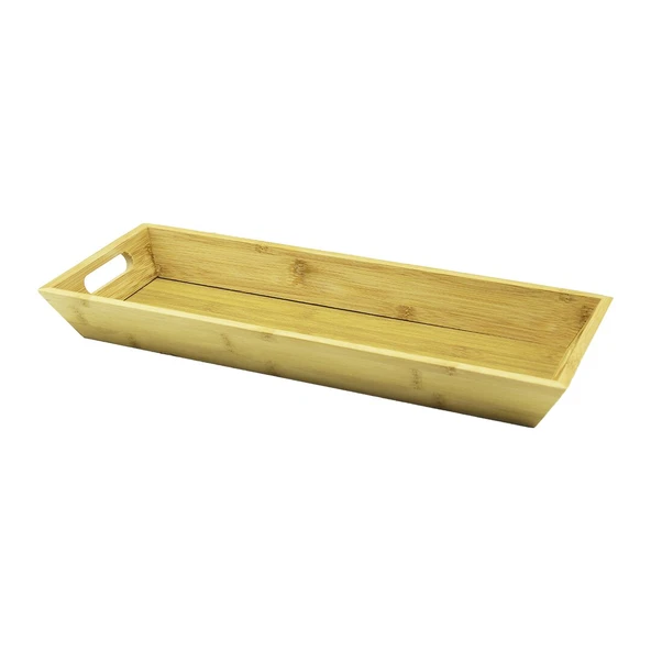 DİKDÖRTGEN ÇİFT KULPLU AHŞAP BAMBU SUNUM TEPSİSİ =16X40CM - DERİN=4CM (5224) ürün görseli 1