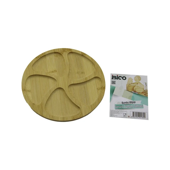 YUVARLAK 5 BÖLMELİ AHŞAP BAMBU SERVİS SUNUM TEPSİ - TAHTASI 20 X 1.4CM (5224) ürün görseli 1