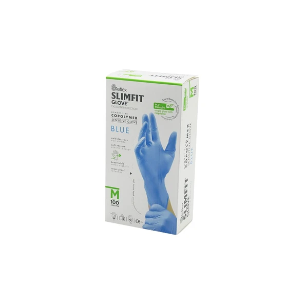 REFLEX SLİMFİT GLOVE KOD-026 M MAVİ PUDRASIZ MUAYENE ELDİVEN 100LÜ (5224) ürün görseli 1