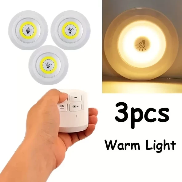 Uzaktan Kumandalı Yapışkanlı 3'lü Led Spot Lamba (5224) ürün görseli 1