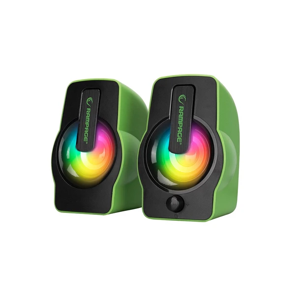 YEŞİL - RGB IŞIKLI 1+1 HOPARLÖR SPEAKAER SET USB KABLO 2.0 MULTİMEDYA - 6W (5224) ürün görseli 1