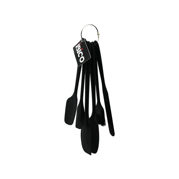 6PCS  SİLİKON - SİYAH MUTFAK SETİ 2 KAŞIK - 3 SPATULA - YUMURTA FIRÇA  METAL ASMA HALKALI (5224) ürün görseli 1