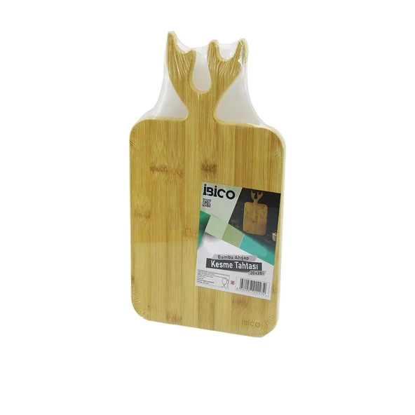 DİKDÖRTGEN=22X38CM  AHŞAP BAMBU KESİM PANOSU - KESME TAHTASI GEYİK BOYNUZ FİGÜR SAPLI (5224) ürün görseli 1