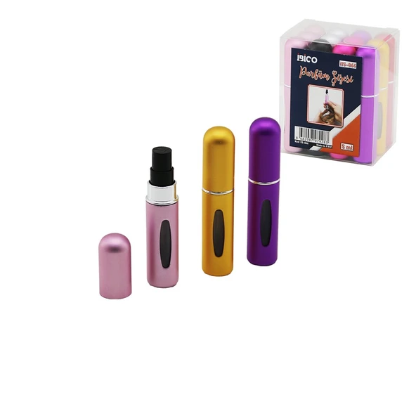 12 ADET MİNİ=CEP - ÇANTA BOY BOŞ SPREY PARFÜM ŞİŞESİ 5ML RENKLİ PLS. SEVİYE PENCERELİ (5224) ürün görseli 1