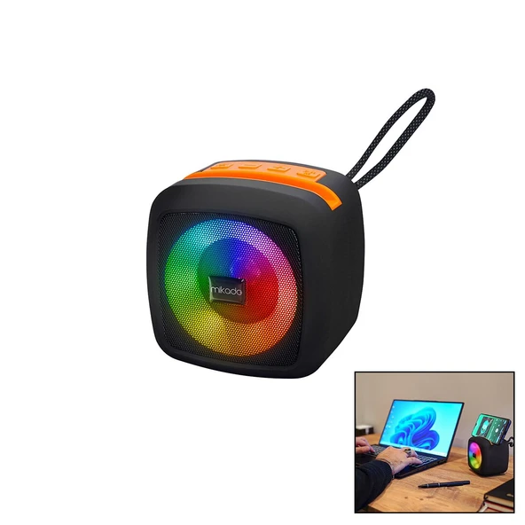 SİYAH KABLOSUZ HOPARLÖR - SPEAKER TAŞINABİLİR IŞIKLI USB ŞARJLI BT - TF CARD 10 MT MENZİL 1200mAH PİL - 5W (5224) ürün görseli 1