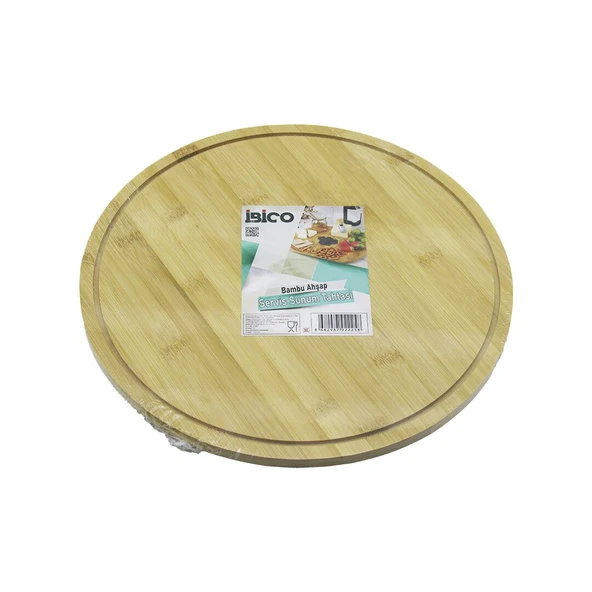 YUVARLAK DÖNER TABLALI AHŞAP BAMBU SUNUM TEPSİSİ TAHTASI =29.7CM - MİNİ SOFRA KANALLI KENAR (5224) ürün görseli 1