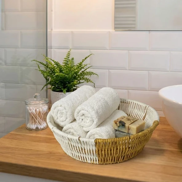 Yuvarlak Çift Renkli Plastik Rattan Ekmek ve Meyve Sepeti - Çok Amaçlı Banyo ve Mutfak Düzenleyici - Yıkanabilir Tezgâh Üstü Organizer (5224) ürün görseli 1