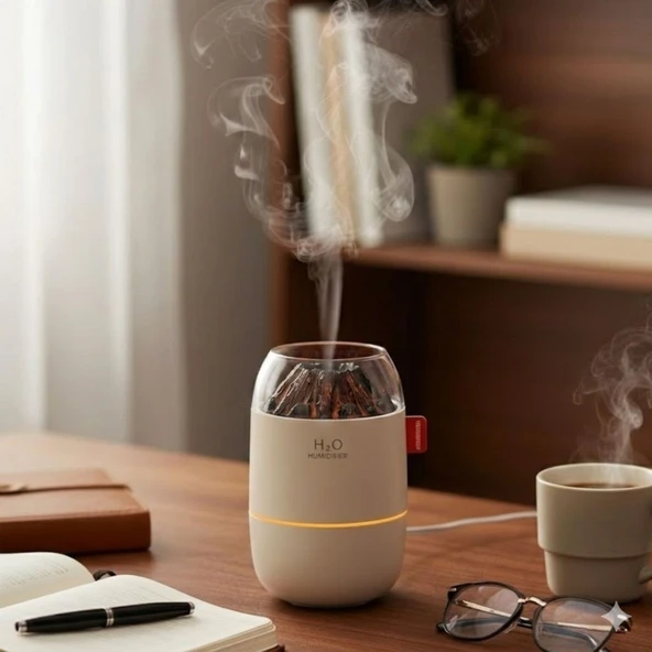Ahşap Odun Ateşi Tasarımlı 280 Ml Ultrasonik Hava Nemlendirici & Aroma Difüzör – Soğuk Buhar Makinesi, Led Işıklı, Ortam Nemlendirici (5224) ürün görseli 1