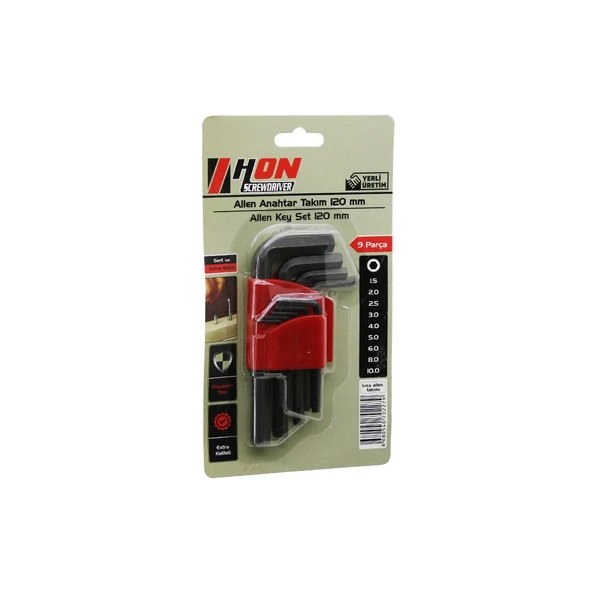 9PCS SİYAH KISA - DÜZ 120MM ALYAN ALLEN ANAHTAR TAKIMI BRKT-702279 (5224) ürün görseli 1