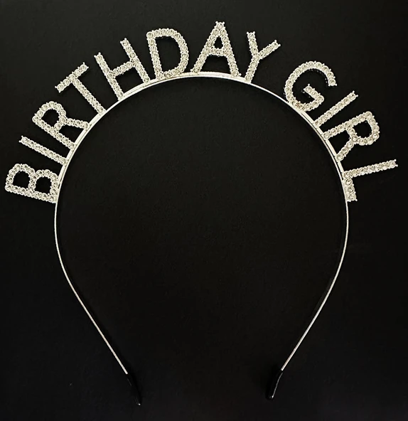 Gümüş Kristal Taşlı Birthday Girl Doğum Günü Tacı İthal Ürün A Kalite 17x16 cm (5224) ürün görseli 1