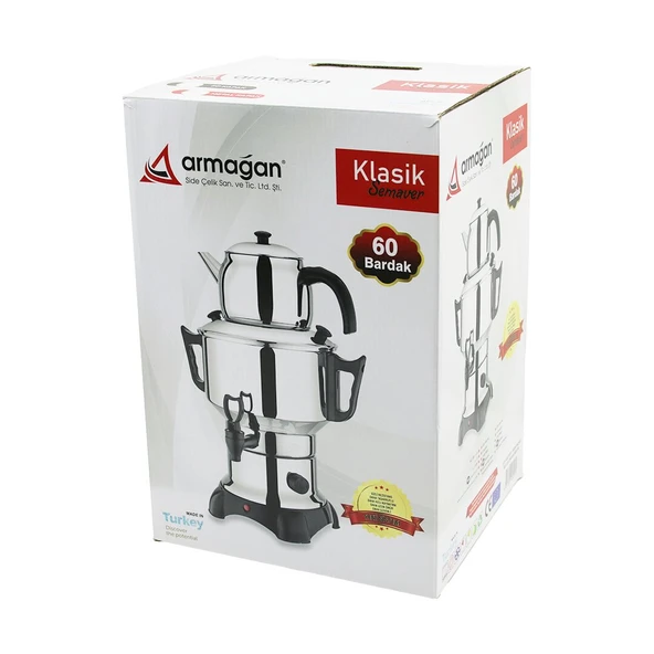 KLASİK ÇAY SETİ=DEMLİK - SU KAZANI ELEKTRİKLİ SEMAVER 60 BARDAK 6LT - TEK MUSLUK 1500W GİZLİ REZİSTANS (5224) ürün görseli 1