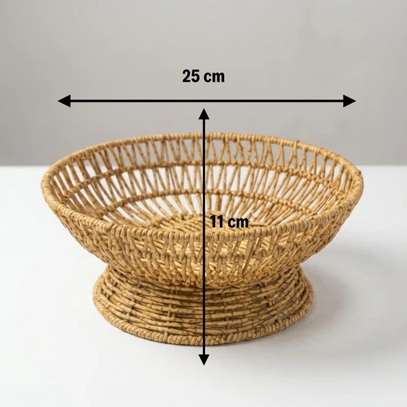 25 cm Plastik Rattan Servis Çanağı – Doğal Hasır Görünümlü Dekoratif Meyve, Ekmek ve Sunum Kasesi (5224) ürün görseli 1