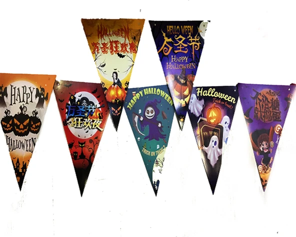 Lüks Baskılı Üçgen Model Halloween Banner Süs Bayrak 8 li (5224) ürün görseli 1