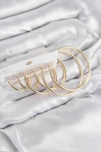 Pirinç Halka Model Gold Renk Kadın Set Küpe ürün görseli 1