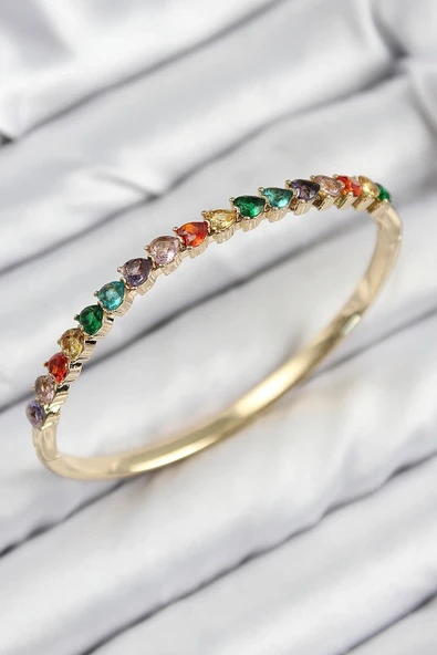 Pirinç Renkli Zirkon Taşlı Kalp Model Gold Renk Kadın Kelepçe ürün görseli 1