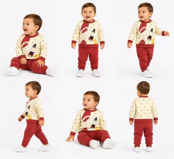 6/24 Ay Uzay Mekiği Baskılı Bebek Takımı ürün görseli 1