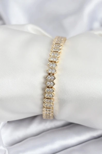 Pirinç VIP Seri Gold Renk Zirkon Taşlı Kadın Bileklik ürün görseli 1