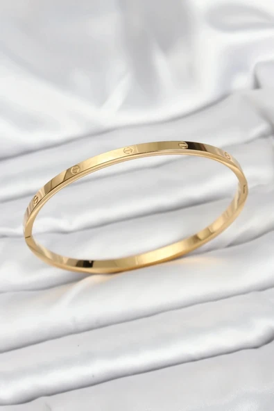 316L Çelik Gold Renk 65 mm İnce Kadın Kelepçe Bileklik ürün görseli 1