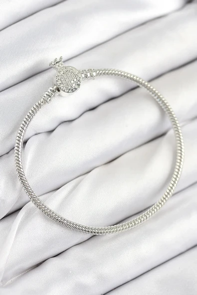 Pirinç Charm Zirkon Taşlı Taç Model Gümüş Renk Kadın Bileklik ürün görseli 1