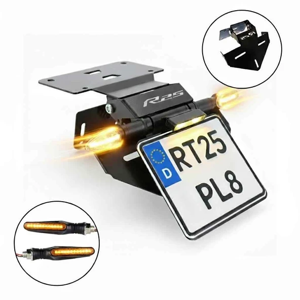 Yamaha R25 Uyumlu Katlanır Plakalık Takımı 2019-2024 (Kayar Led Sinyalli) ürün görseli 1