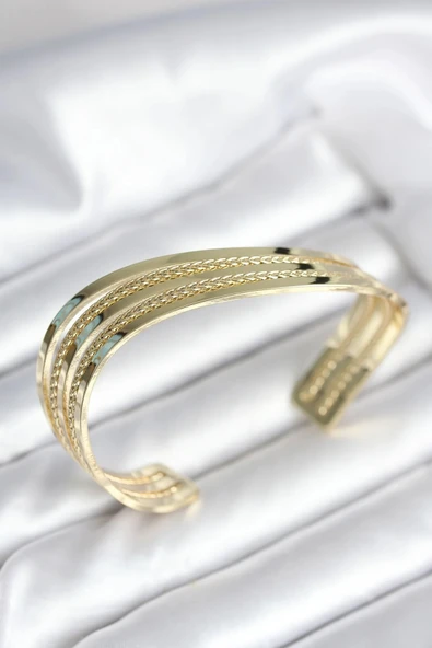 Eğik Şerit Model Gold Renk Pirinç Kadın Bileklik ürün görseli 1