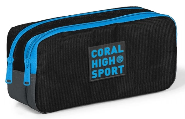 Coral High Sport İki Gözlü Siyah Gri Mavi Kalem Çantası ürün görseli 1