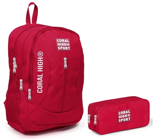Coral High Sport Kırmızı Okul Çantası ve Kalemlik Seti - USB Soketli ürün görseli 1