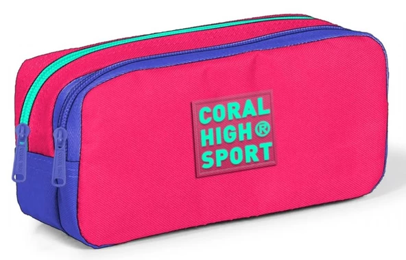Coral High Sport İki Gözlü Neon Mercan Lavanta Kalem Çantası ürün görseli 1