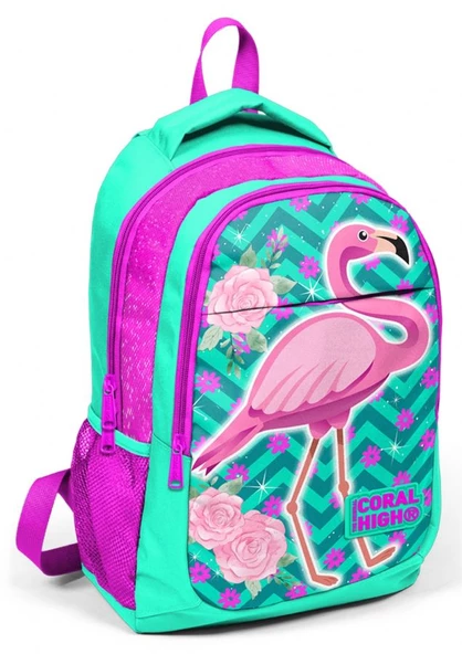 Coral High Yeşil Pembe Flamingo Kız Çocuk İlkokul Ortaokul Sırt Çantası ürün görseli 1