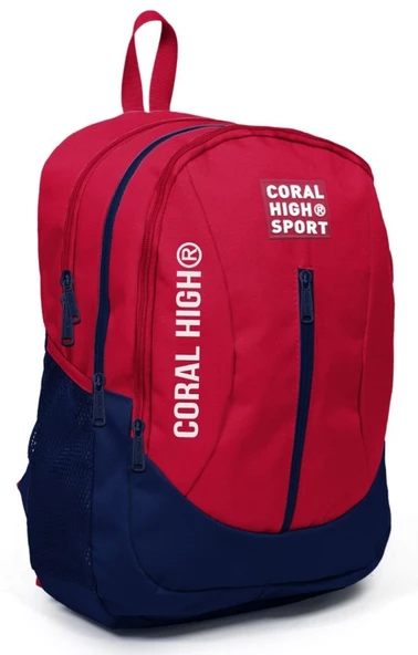 Coral High Sport Kırmızı Lacivert Okul ve Günlük Sırt Çantası - Dört Gözlü - USB ve AUX Soketli ürün görseli 1