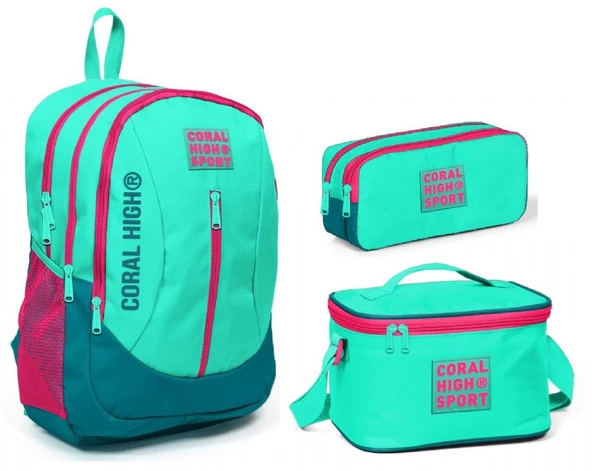 Coral High Sport Su Yeşili Okul Çanta Seti - Kız ve Erkek Çocuk ürün görseli 1
