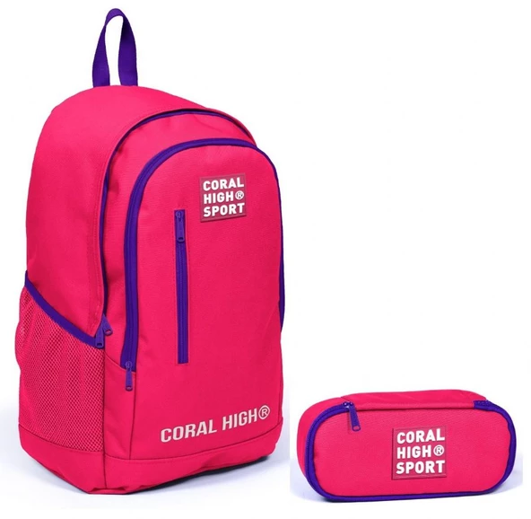 Coral High Sport Neon Mercan Okul Sırt Çantası ve Organizer Kalemlik Seti ürün görseli 1
