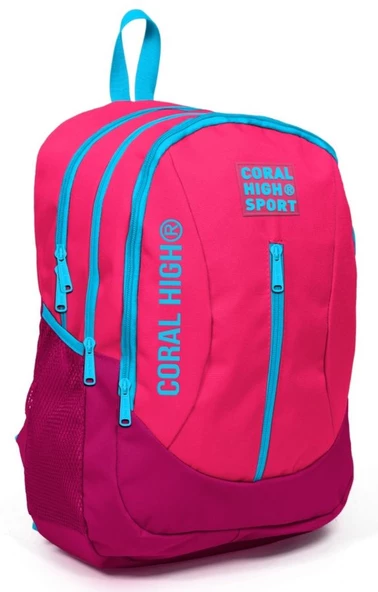 Coral High Sport Pembe Kırmızı Okul ve Günlük Sırt Çantası - Dört Gözlü - USB ve AUX Soketli ürün görseli 1