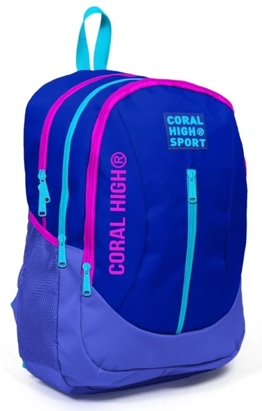 Coral High Sport Lacivert Pembe Okul ve Günlük Sırt Çantası - Dört Gözlü - USB ve AUX Soketli ürün görseli 1