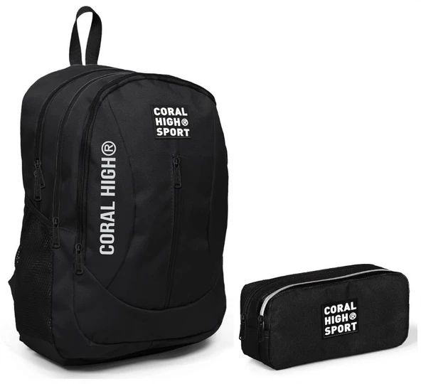 Coral High Sport Siyah Okul Çantası ve Kalemlik Seti - Dört Bölmeli - USB Çıkışlı ürün görseli 1