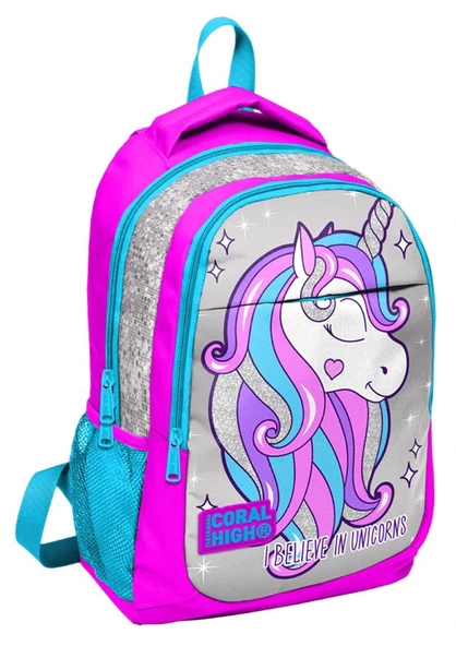 Coral High Pembe Mavi Unicorn Kız Çocuk İlkokul Ortaokul Sırt Çantası ürün görseli 1