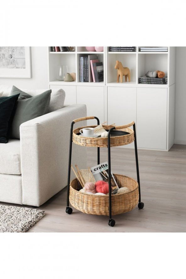 Lubban Tekerlekli Yan Sehpa Rattan-antrasit IKEA ürün görseli 1